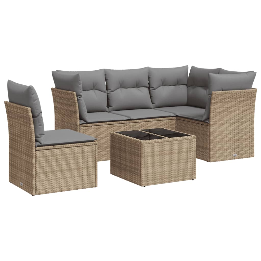 6-delige Loungeset met kussens poly rattan beige is nu te koop bij PeponiXL, paradijselijk wonen!