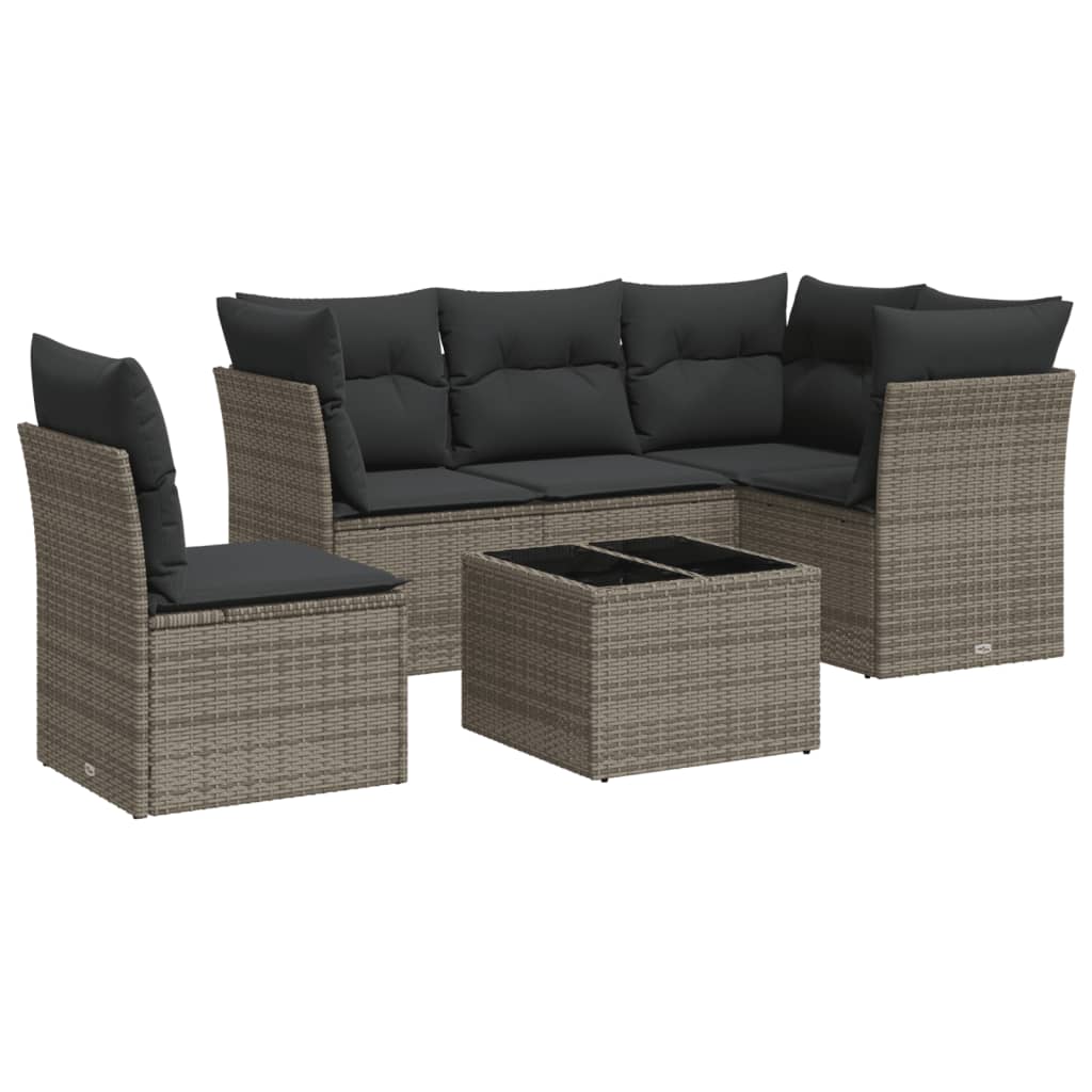 6-delige Loungeset met kussens poly rattan grijs is nu te koop bij PeponiXL, paradijselijk wonen!