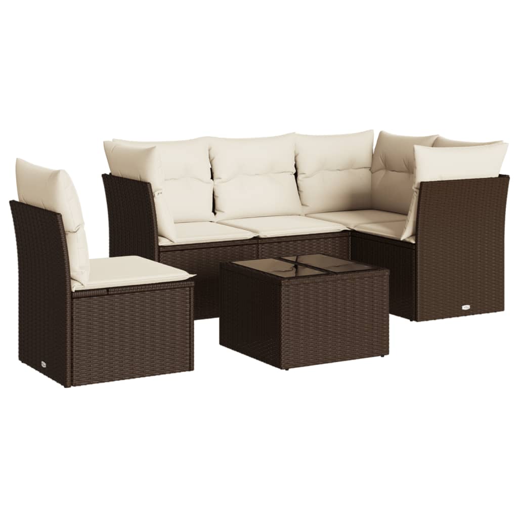 6-delige Loungeset met kussens poly rattan bruin is nu te koop bij PeponiXL, paradijselijk wonen!