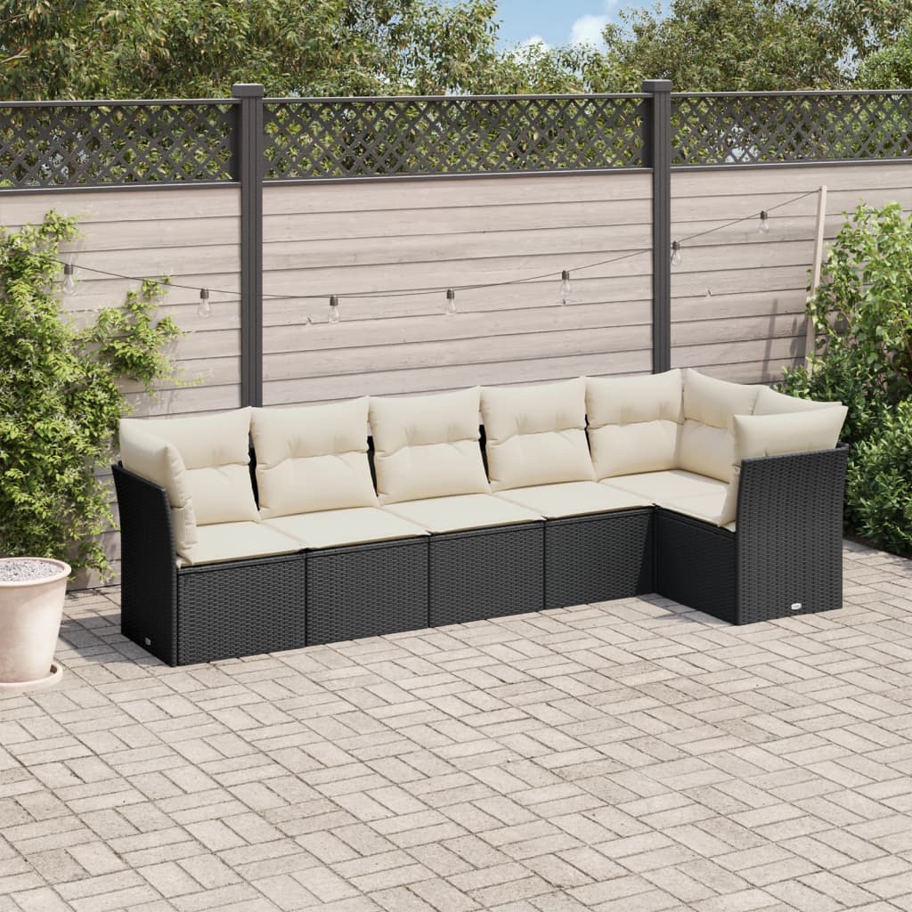 6-delige Loungeset met kussens poly rattan zwart is nu te koop bij PeponiXL, paradijselijk wonen!