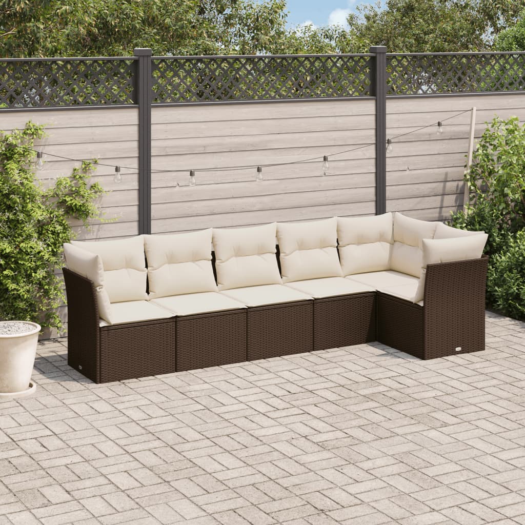 6-delige Loungeset met kussens poly rattan bruin is nu te koop bij PeponiXL, paradijselijk wonen!