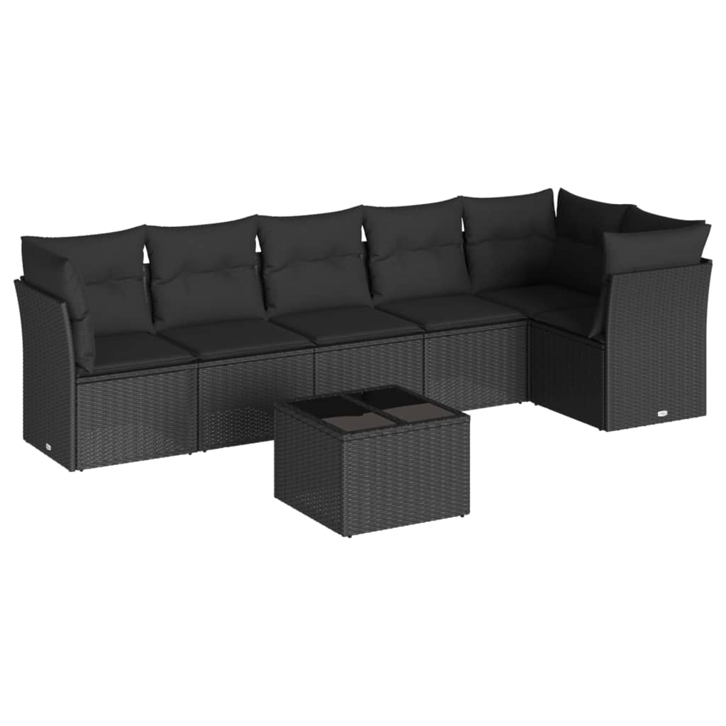 7-delige Loungeset met kussens poly rattan zwart is nu te koop bij PeponiXL, paradijselijk wonen!