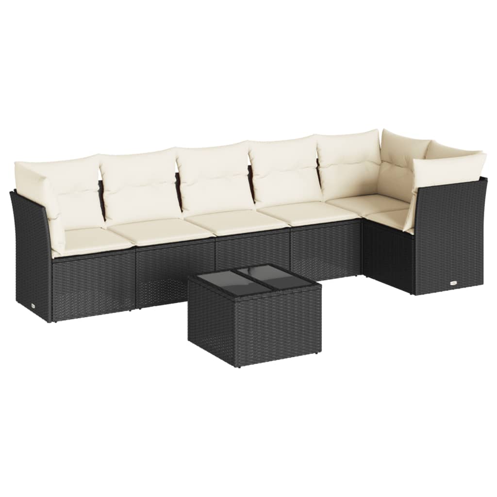 7-delige Loungeset met kussens poly rattan zwart is nu te koop bij PeponiXL, paradijselijk wonen!