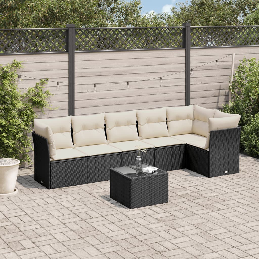 7-delige Loungeset met kussens poly rattan zwart is nu te koop bij PeponiXL, paradijselijk wonen!