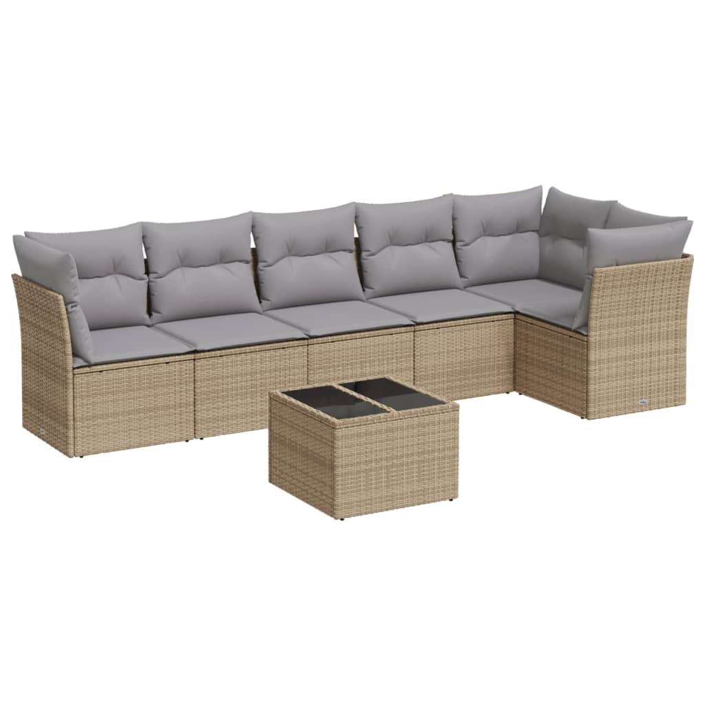 7-delige Loungeset met kussens poly rattan beige is nu te koop bij PeponiXL, paradijselijk wonen!