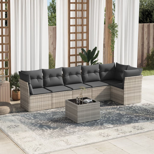 7-delige Loungeset met kussens poly rattan lichtgrijs is nu te koop bij PeponiXL, paradijselijk wonen!