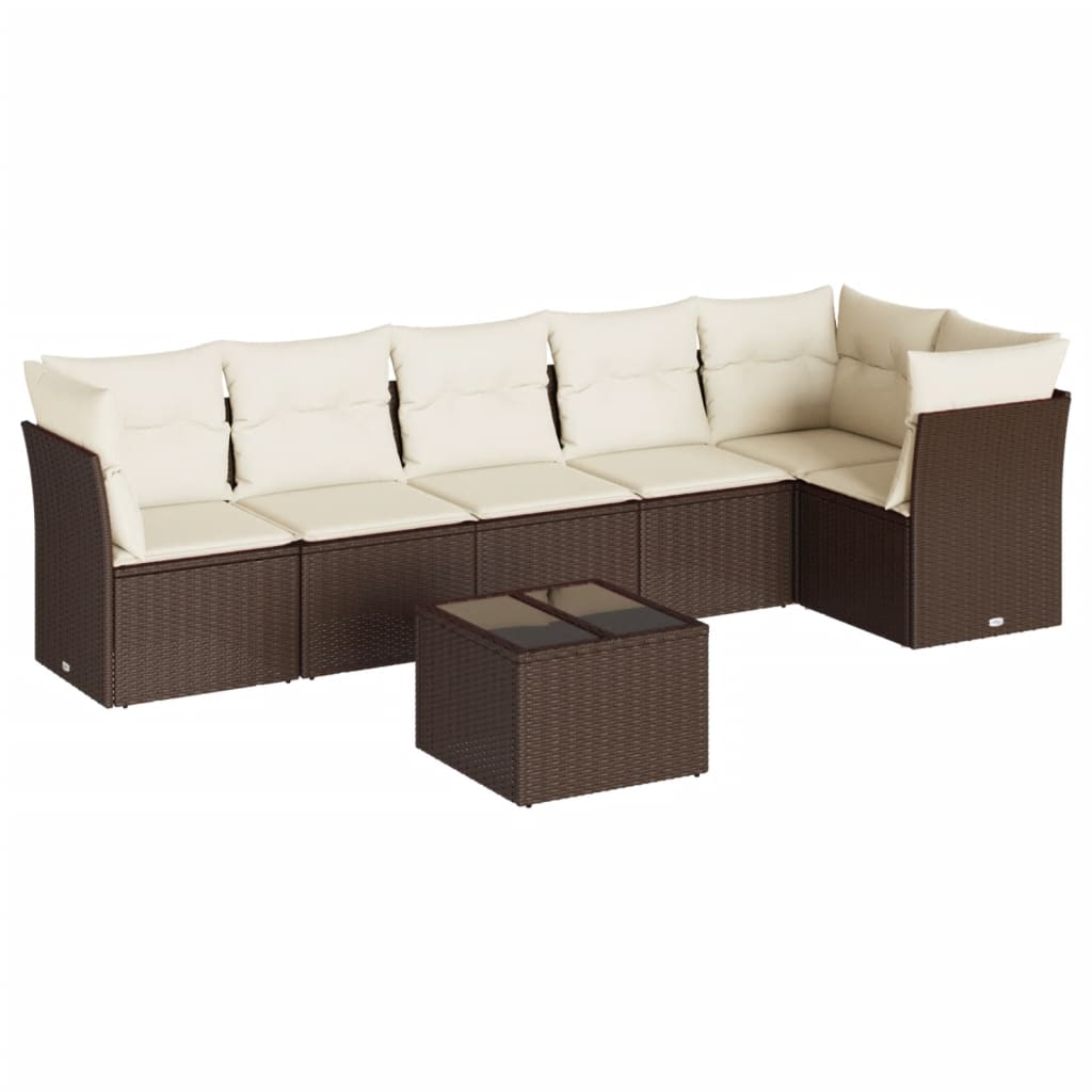 7-delige Loungeset met kussens poly rattan bruin is nu te koop bij PeponiXL, paradijselijk wonen!