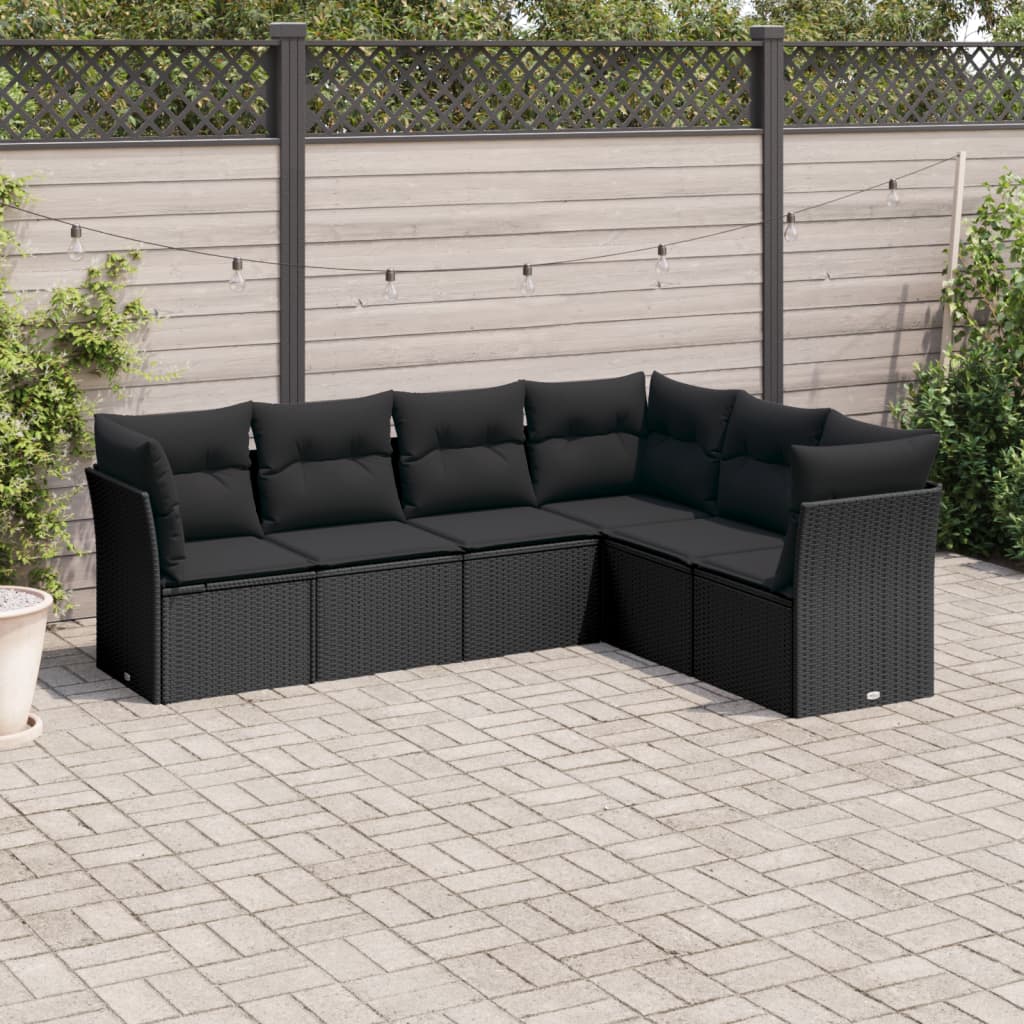 6-delige Loungeset met kussens poly rattan zwart is nu te koop bij PeponiXL, paradijselijk wonen!