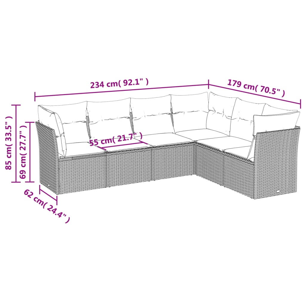 6-delige Loungeset met kussens poly rattan zwart is nu te koop bij PeponiXL, paradijselijk wonen!