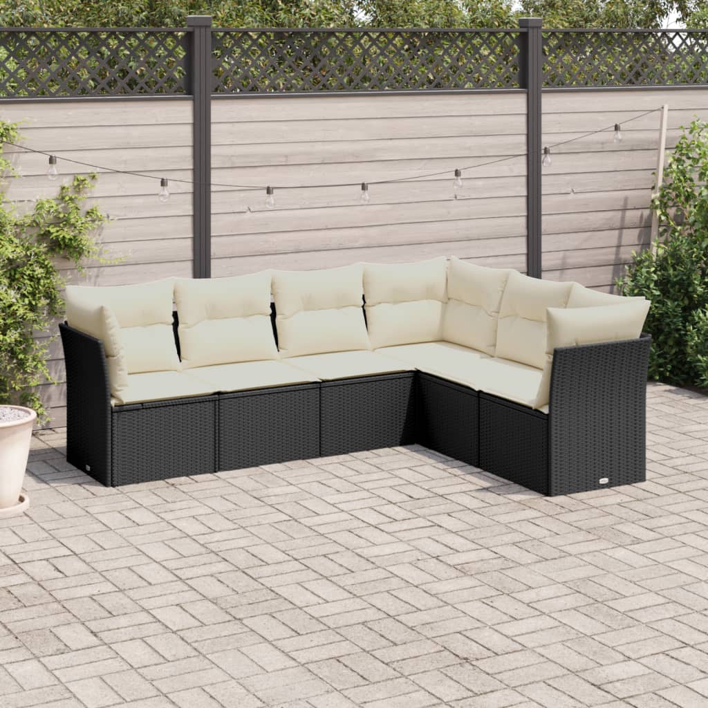 6-delige Loungeset met kussens poly rattan zwart is nu te koop bij PeponiXL, paradijselijk wonen!