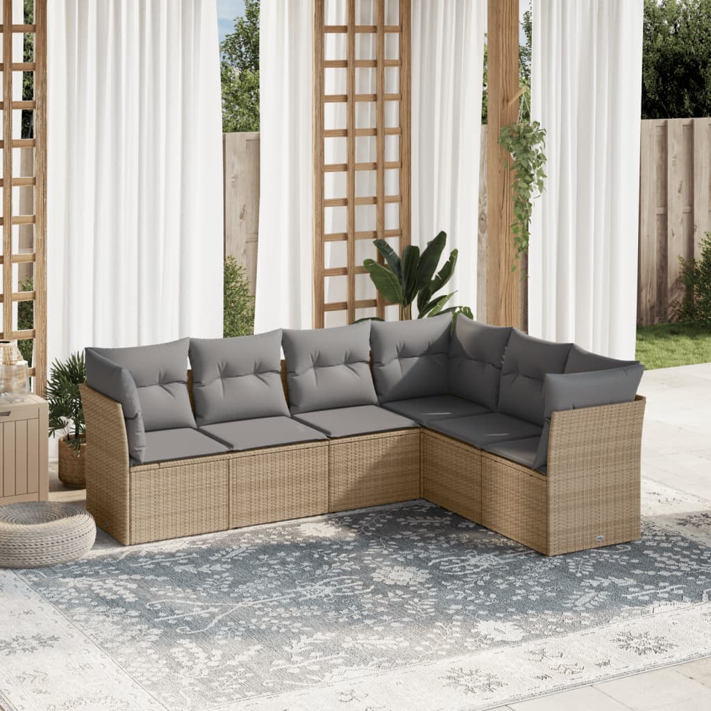 6-delige Loungeset met kussens poly rattan beige