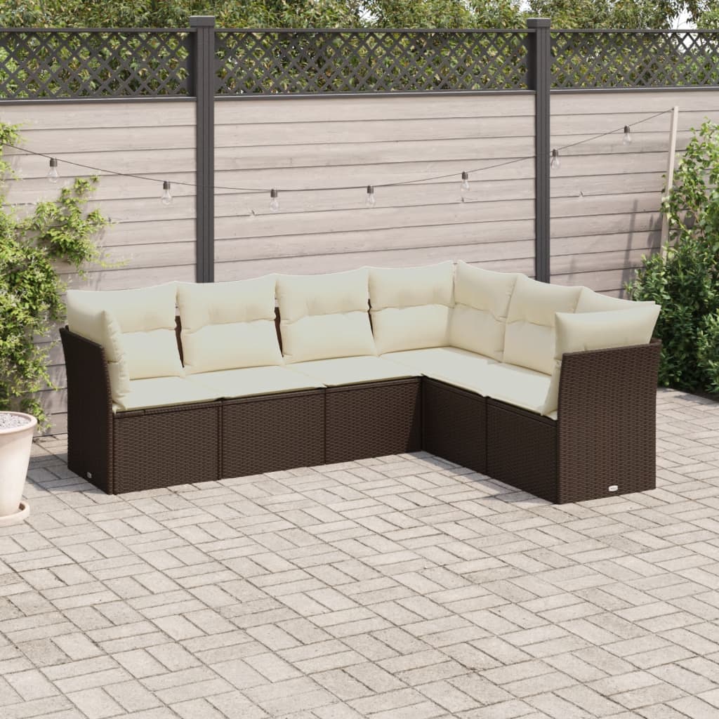 6-delige Loungeset met kussens poly rattan bruin is nu te koop bij PeponiXL, paradijselijk wonen!