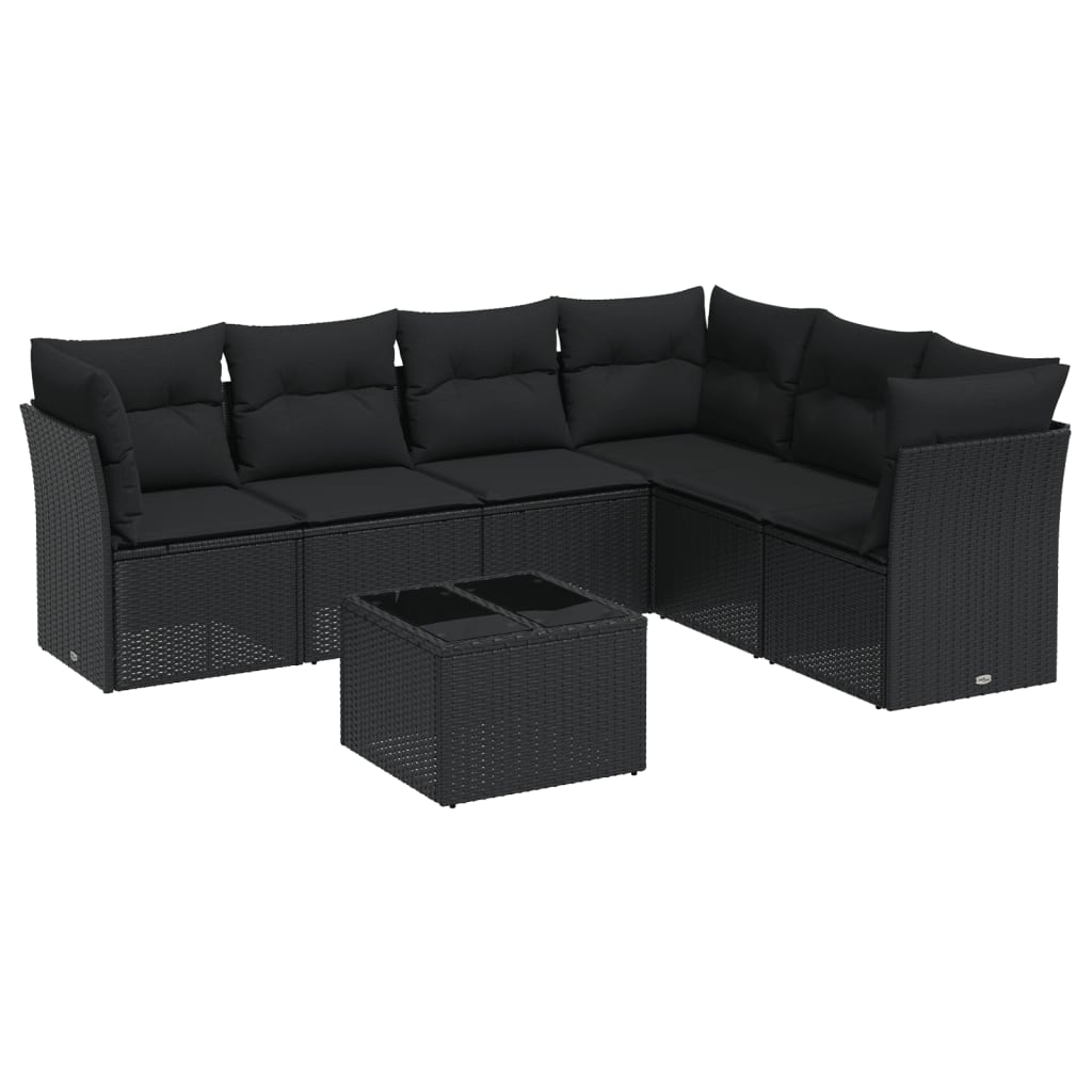 7-delige Loungeset met kussens poly rattan zwart is nu te koop bij PeponiXL, paradijselijk wonen!