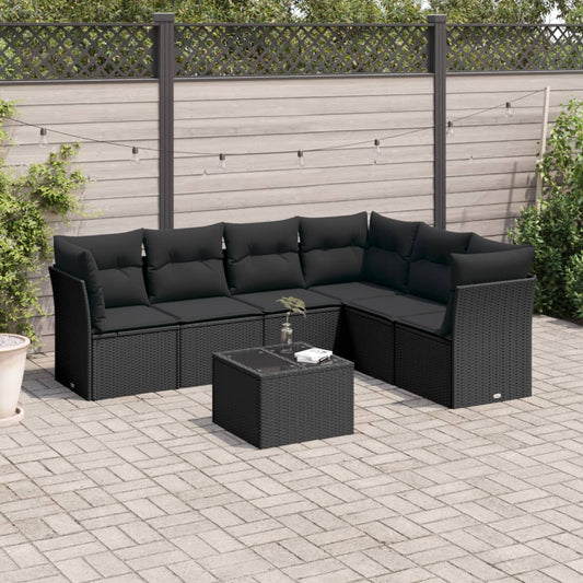 7-delige Loungeset met kussens poly rattan zwart is nu te koop bij PeponiXL, paradijselijk wonen!