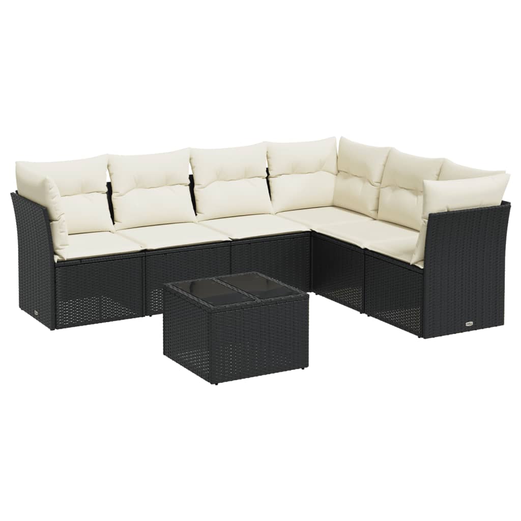7-delige Loungeset met kussens poly rattan zwart is nu te koop bij PeponiXL, paradijselijk wonen!
