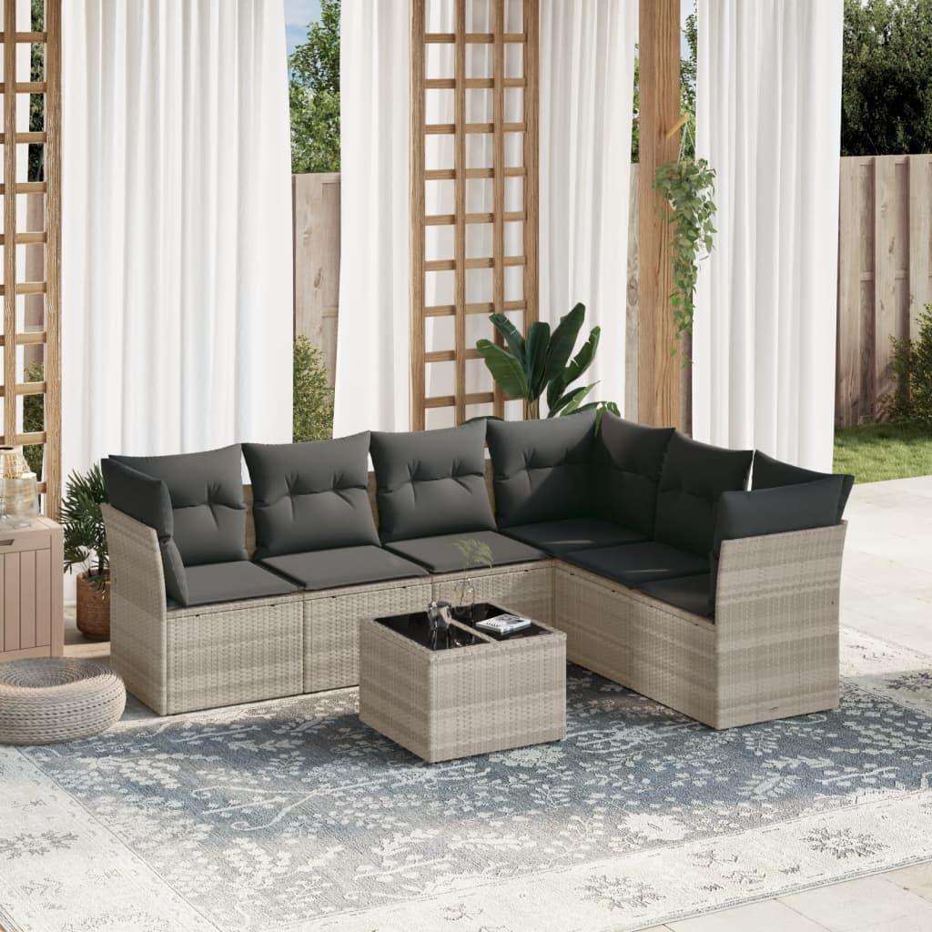 7-delige Loungeset met kussens poly rattan lichtgrijs is nu te koop bij PeponiXL, paradijselijk wonen!