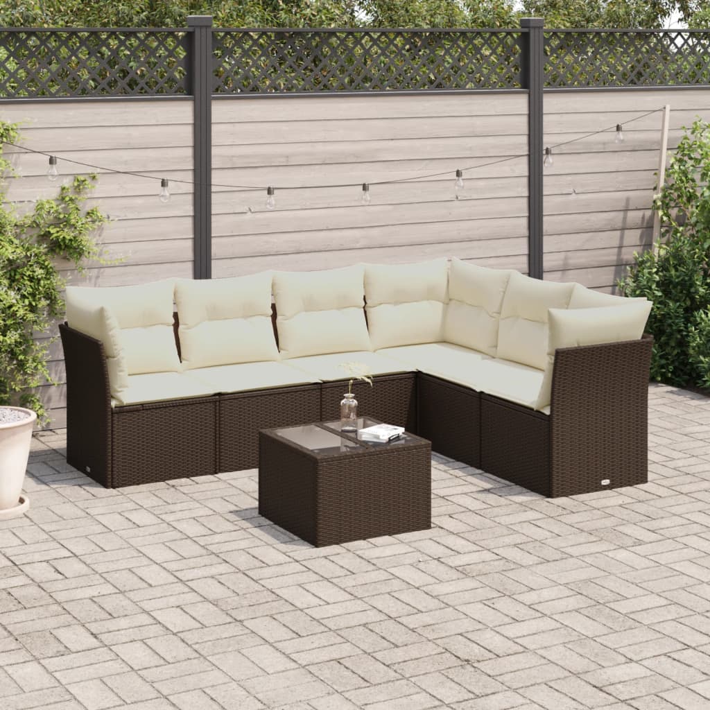 7-delige Loungeset met kussens poly rattan bruin is nu te koop bij PeponiXL, paradijselijk wonen!