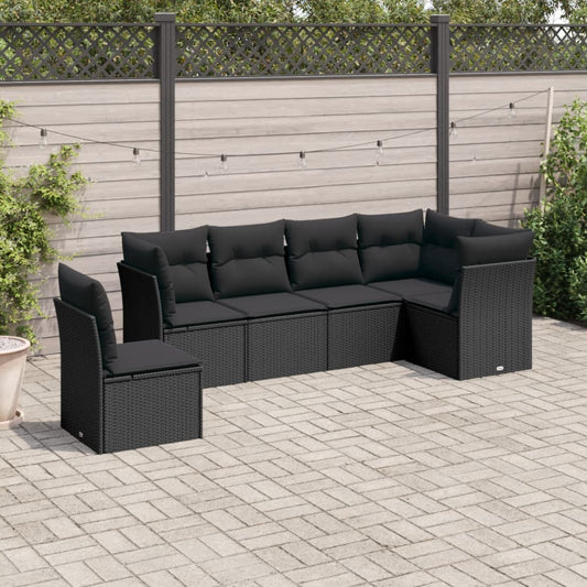 6-delige Loungeset met kussens poly rattan zwart is nu te koop bij PeponiXL, paradijselijk wonen!