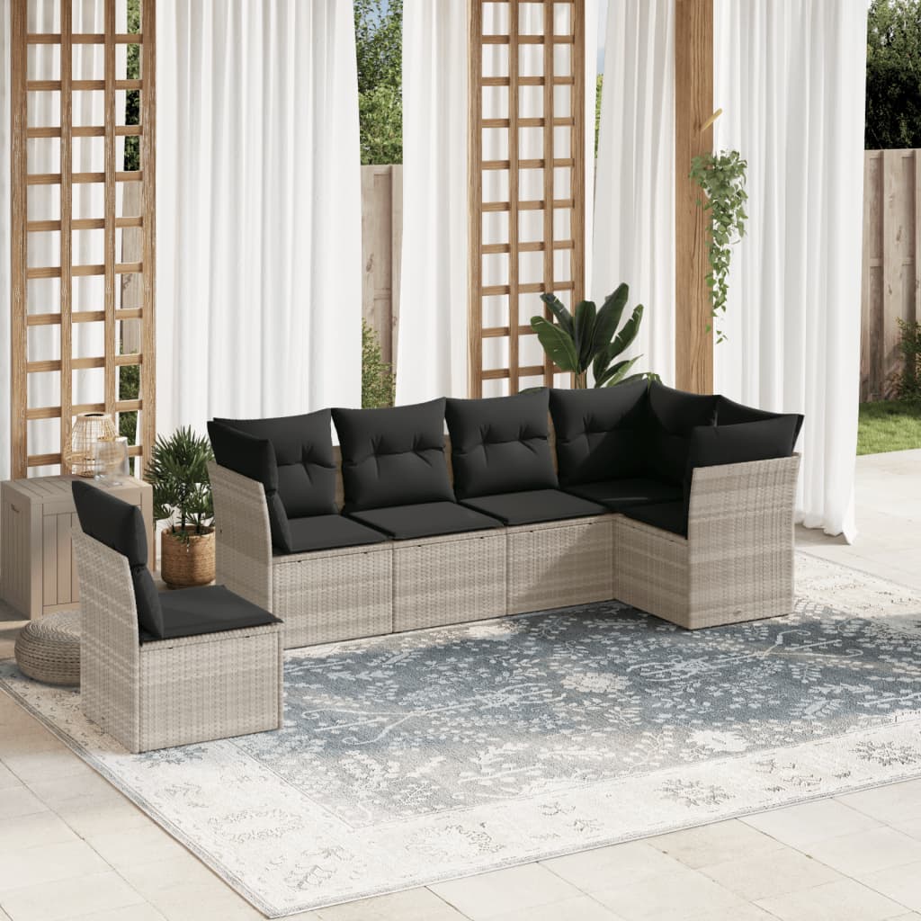 6-delige Loungeset met kussens poly rattan lichtgrijs is nu te koop bij PeponiXL, paradijselijk wonen!