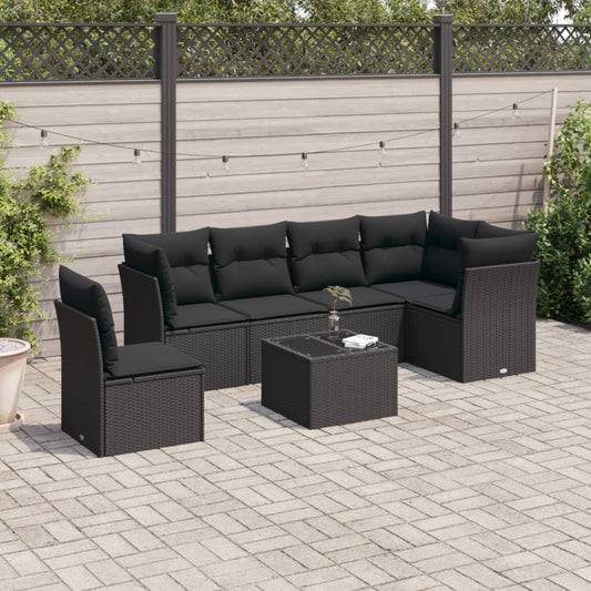 7-delige Loungeset met kussens poly rattan zwart is nu te koop bij PeponiXL, paradijselijk wonen!