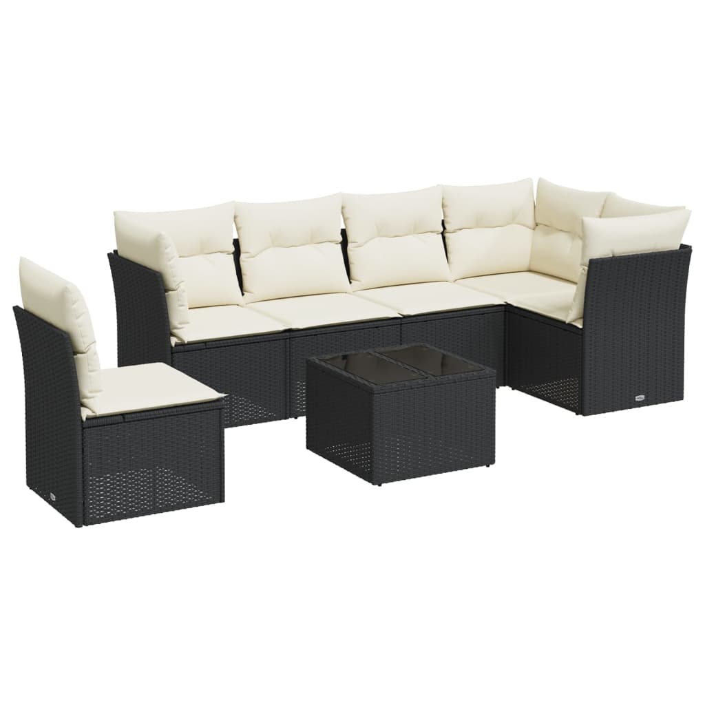 7-delige Loungeset met kussens poly rattan zwart is nu te koop bij PeponiXL, paradijselijk wonen!