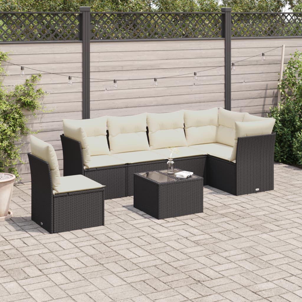 7-delige Loungeset met kussens poly rattan zwart is nu te koop bij PeponiXL, paradijselijk wonen!