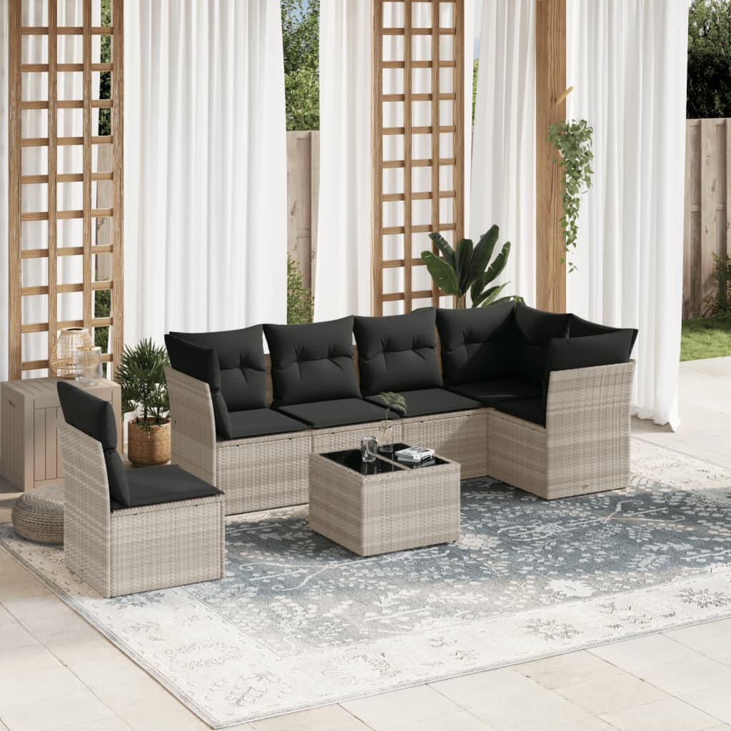 7-delige Loungeset met kussens poly rattan lichtgrijs is nu te koop bij PeponiXL, paradijselijk wonen!