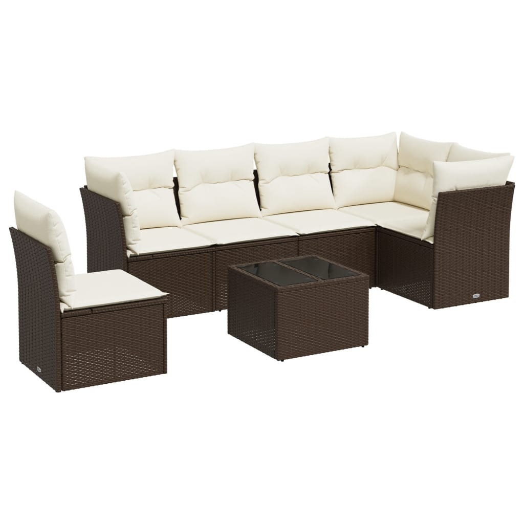 7-delige Loungeset met kussens poly rattan bruin is nu te koop bij PeponiXL, paradijselijk wonen!
