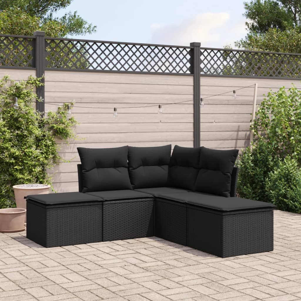 5-delige Loungeset met kussens poly rattan zwart is nu te koop bij PeponiXL, paradijselijk wonen!