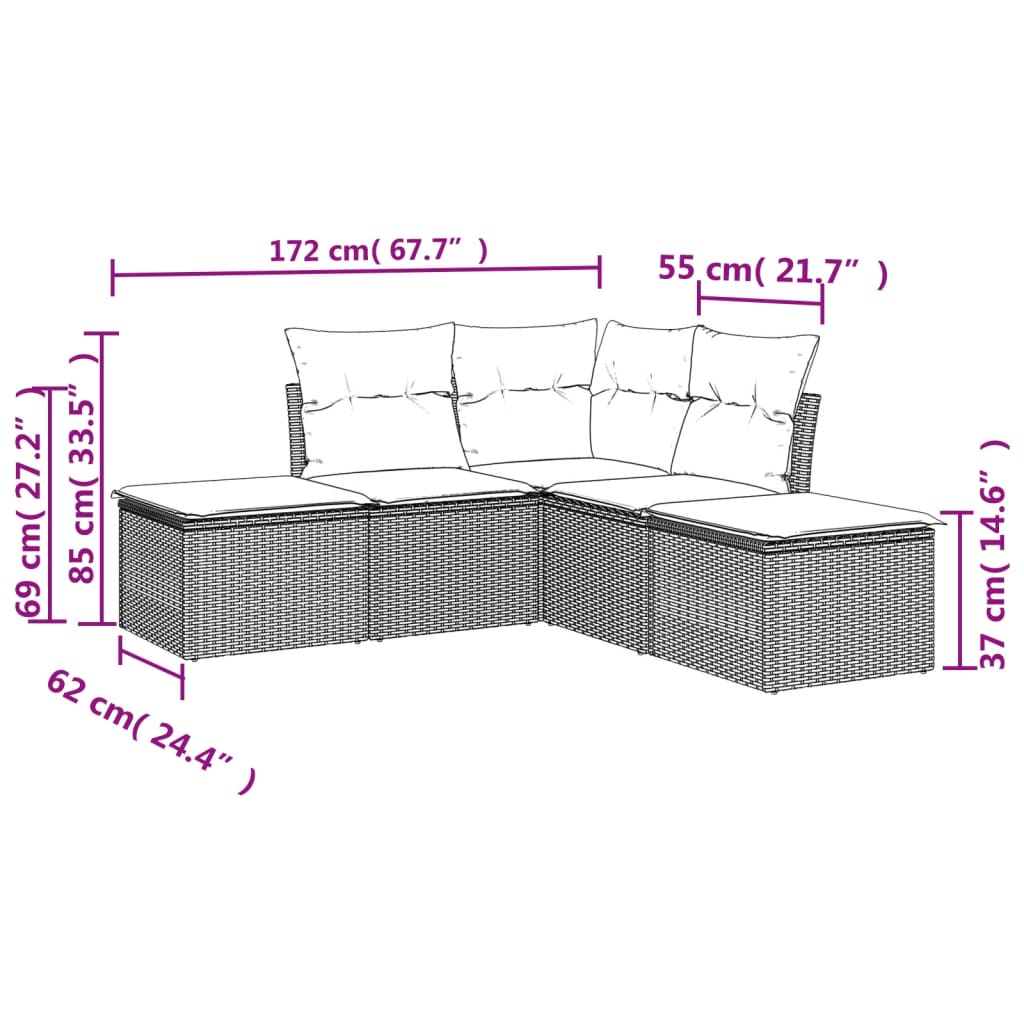 5-delige Loungeset met kussens poly rattan zwart is nu te koop bij PeponiXL, paradijselijk wonen!
