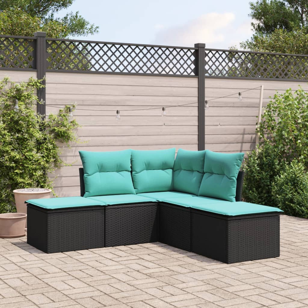 5-delige Loungeset met kussens poly rattan zwart is nu te koop bij PeponiXL, paradijselijk wonen!