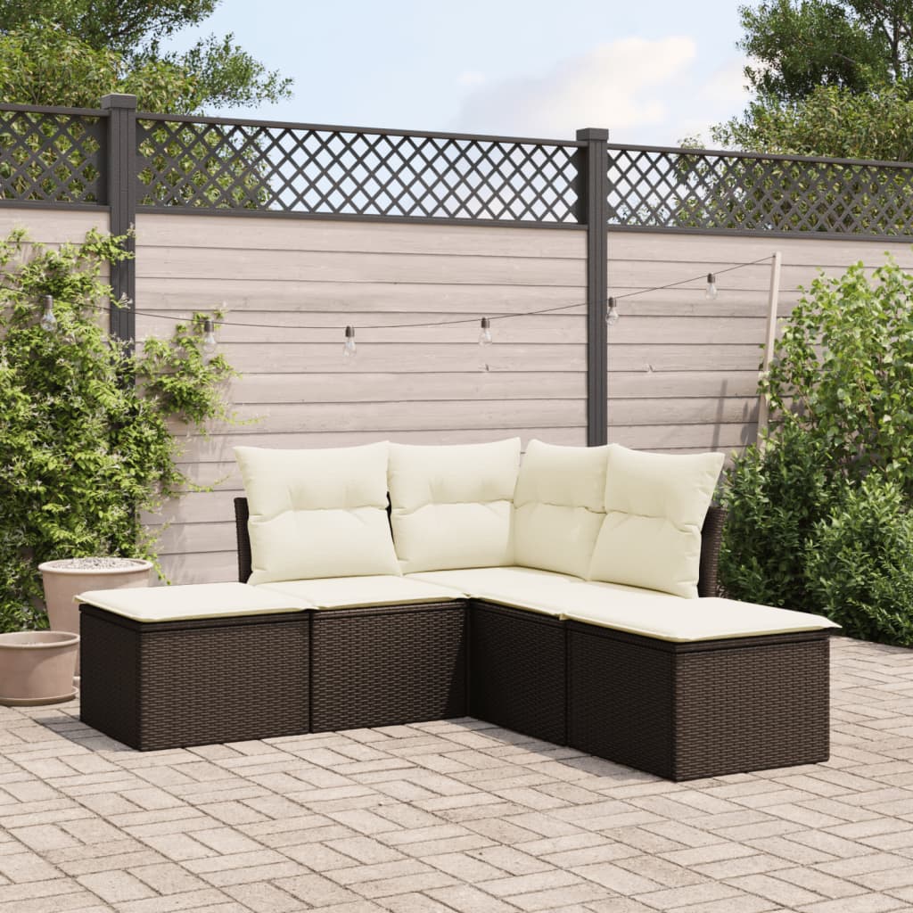 5-delige Loungeset met kussens poly rattan bruin is nu te koop bij PeponiXL, paradijselijk wonen!