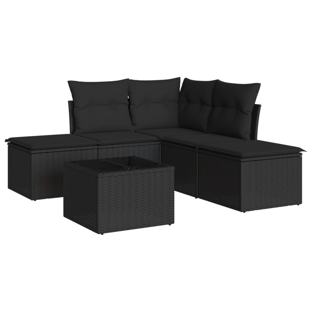 6-delige Loungeset met kussens poly rattan zwart is nu te koop bij PeponiXL, paradijselijk wonen!