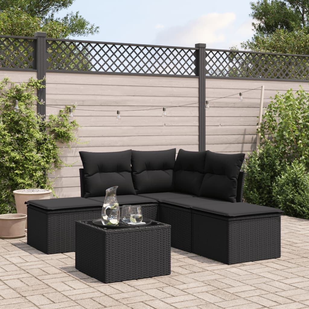6-delige Loungeset met kussens poly rattan zwart is nu te koop bij PeponiXL, paradijselijk wonen!