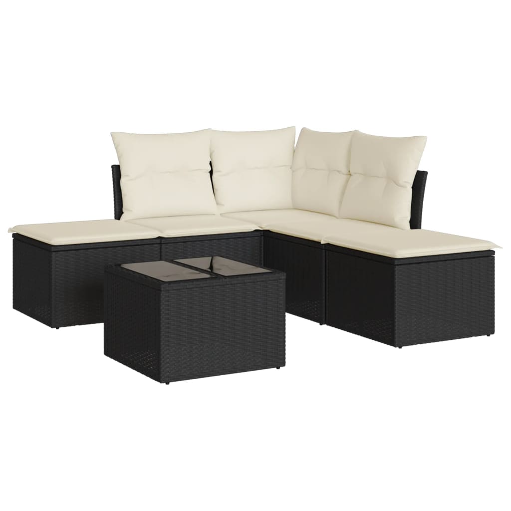 6-delige Loungeset met kussens poly rattan zwart is nu te koop bij PeponiXL, paradijselijk wonen!
