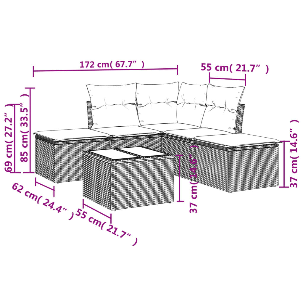 6-delige Loungeset met kussens poly rattan zwart is nu te koop bij PeponiXL, paradijselijk wonen!