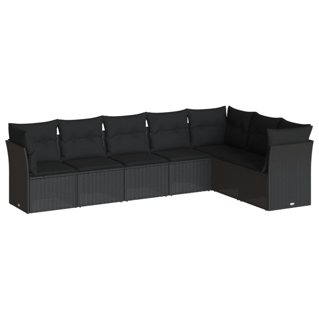 7-delige Loungeset met kussens poly rattan zwart is nu te koop bij PeponiXL, paradijselijk wonen!