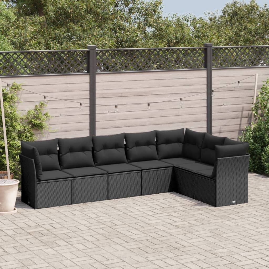 7-delige Loungeset met kussens poly rattan zwart is nu te koop bij PeponiXL, paradijselijk wonen!