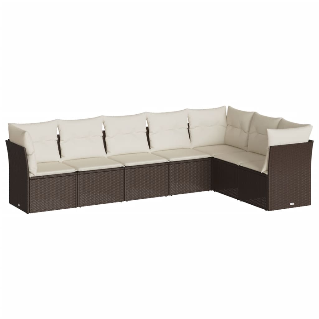 7-delige Loungeset met kussens poly rattan bruin is nu te koop bij PeponiXL, paradijselijk wonen!