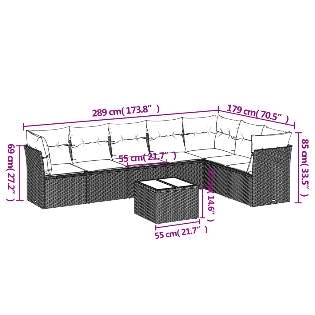 8-delige Loungeset met kussens poly rattan zwart is nu te koop bij PeponiXL, paradijselijk wonen!