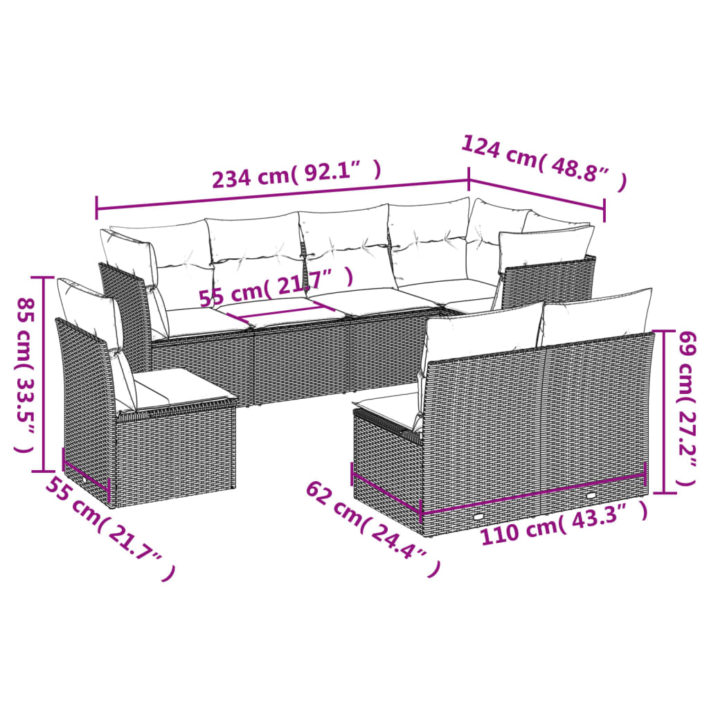 8-delige Loungeset met kussens poly rattan zwart is nu te koop bij PeponiXL, paradijselijk wonen!