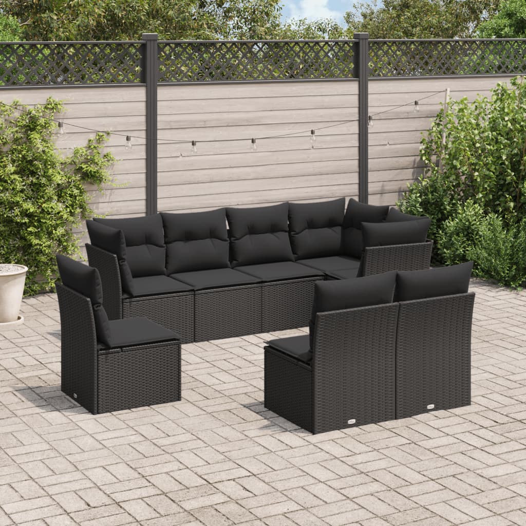 8-delige Loungeset met kussens poly rattan zwart is nu te koop bij PeponiXL, paradijselijk wonen!