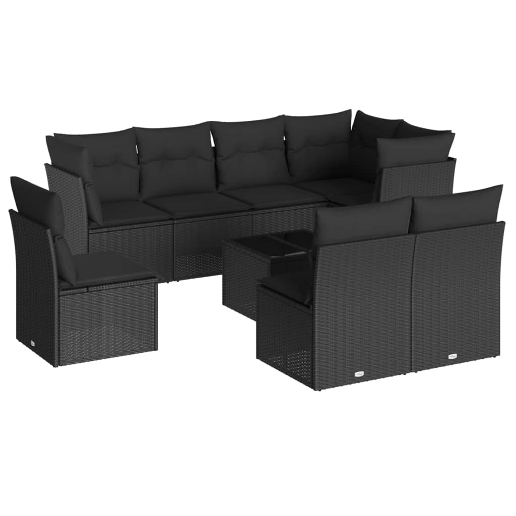9-delige Loungeset met kussens poly rattan zwart is nu te koop bij PeponiXL, paradijselijk wonen!