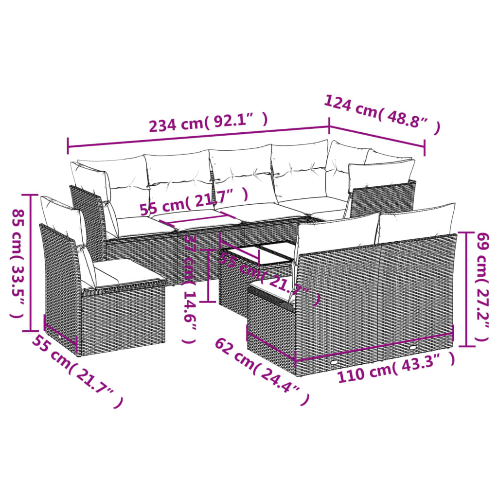 9-delige Loungeset met kussens poly rattan zwart is nu te koop bij PeponiXL, paradijselijk wonen!