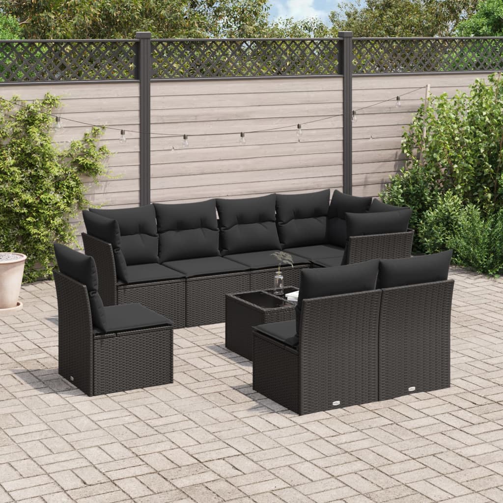 9-delige Loungeset met kussens poly rattan zwart is nu te koop bij PeponiXL, paradijselijk wonen!