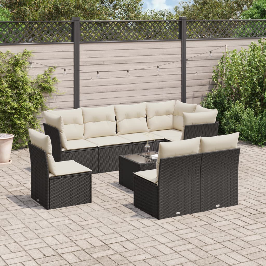 9-delige Loungeset met kussens poly rattan zwart is nu te koop bij PeponiXL, paradijselijk wonen!
