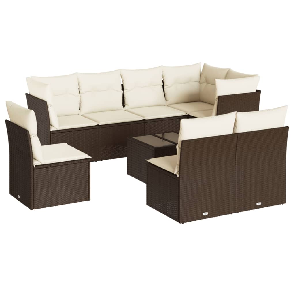 9-delige Loungeset met kussens poly rattan bruin is nu te koop bij PeponiXL, paradijselijk wonen!