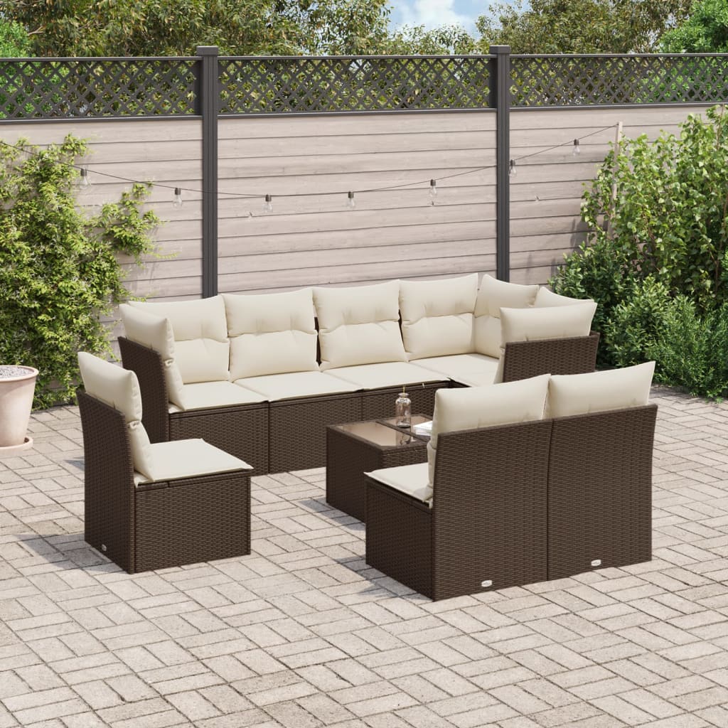 9-delige Loungeset met kussens poly rattan bruin is nu te koop bij PeponiXL, paradijselijk wonen!