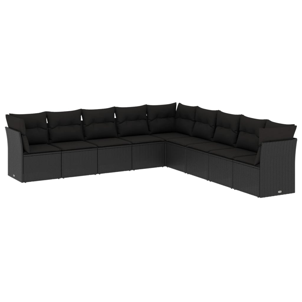 9-delige Loungeset met kussens poly rattan zwart is nu te koop bij PeponiXL, paradijselijk wonen!