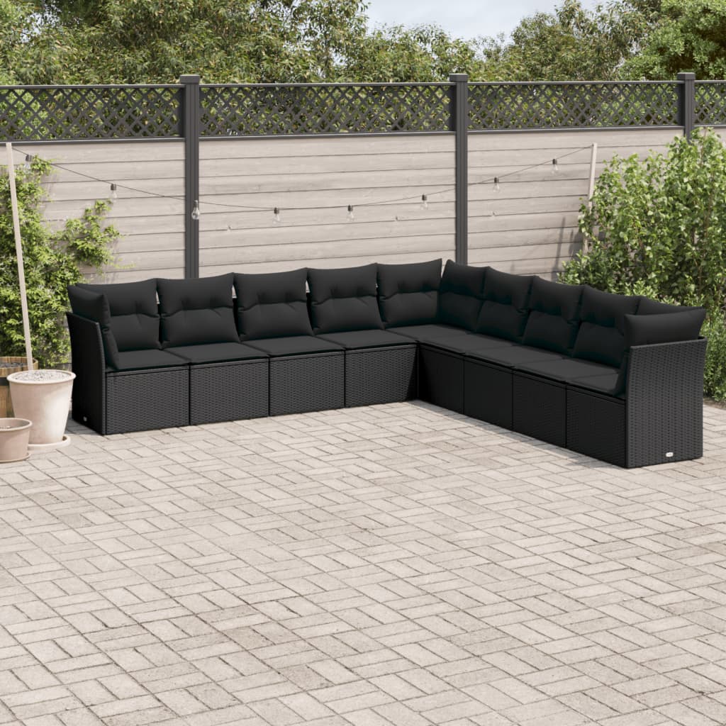 9-delige Loungeset met kussens poly rattan zwart is nu te koop bij PeponiXL, paradijselijk wonen!